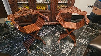 coppia sedie Savonarola in legno