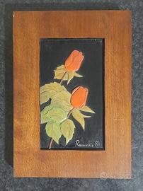 Quadro legno intagliato rose