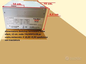 ALIMENTATORE PC DESKSTOP TECNOWARE 500W  SILENT.