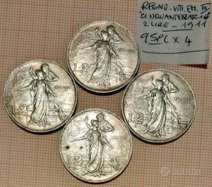 NUMISMATICA: 4 x 2 lire del Cinquantenario 1911
