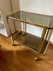 Carrello vintage in ottone e vetro scuro