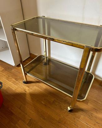 Carrello vintage in ottone e vetro scuro