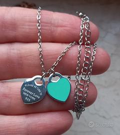Collana + Bracciale  cuori in acciaio 