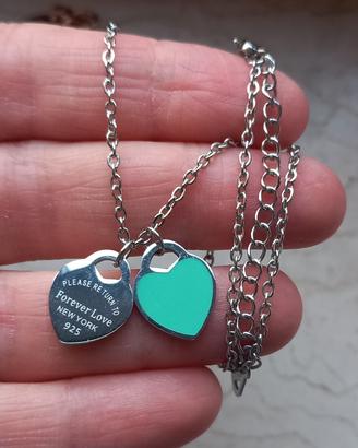 Collana + Bracciale  cuori in acciaio 