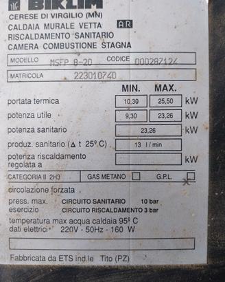 Ricambi caldaia Biklim