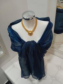 stola coprispalle blu notte in organza cangiante
