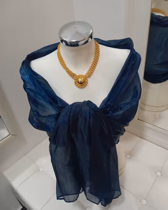 stola coprispalle blu notte in organza cangiante
