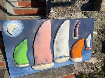 Quadro artigianale barche in mare