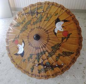 Ombrello Cinese legno e carta con uccelli e piante