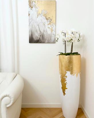 Vaso grande arredo per interni bianco e foglia oro