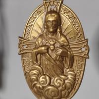 Antica targa in rilievo in ottone S. Cuore di Gesù