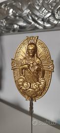 Antica targa in rilievo in ottone S. Cuore di Gesù