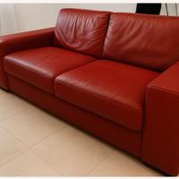 Divano 3 Posti Natuzzi in Pelle Rosso-Bordeaux