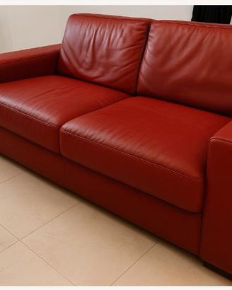 Divano 3 Posti Natuzzi in Pelle Rosso-Bordeaux