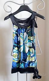 Canotta fantasia floreale con bordi in raso