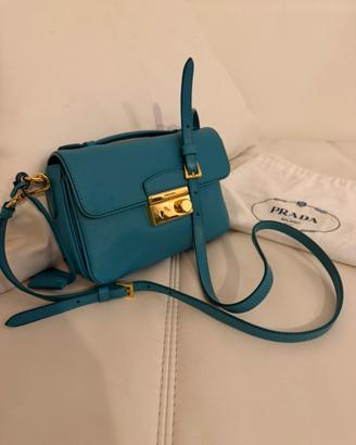 Prada tracollina pelle saffiano turchese