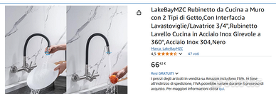Rubinetto a Muro per Cucina Flessibile 360° NUOVO