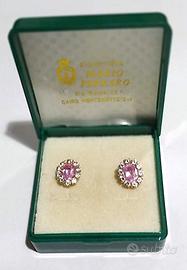 Orecchini oro 18k, con quarzo rosa è zirconi