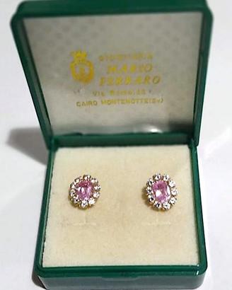 Orecchini oro 18k, con quarzo rosa è zirconi