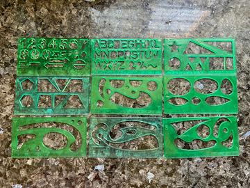 lotto 9 vecchi normografi a righello da scuola