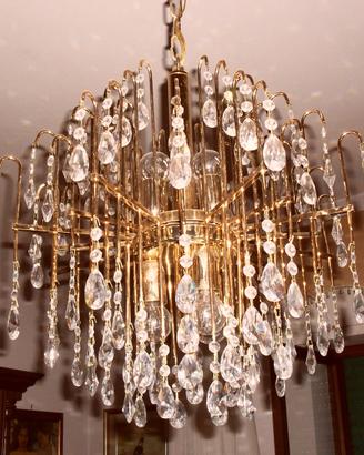 Lampadario classico ottone oro cristalli