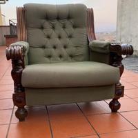 Poltrona Vintage Capitonné in Velluto Verde