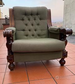 Poltrona Vintage Capitonné in Velluto Verde