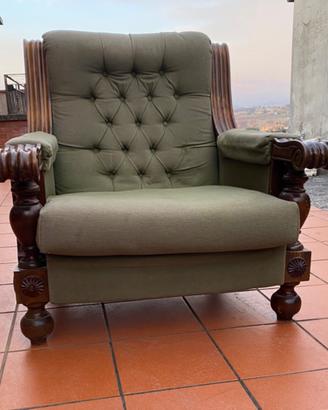 Poltrona Vintage Capitonné in Velluto Verde