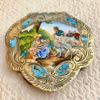 Scatola antica portacipria con smalti in argento