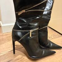 Stivali pelle nera tacco alto