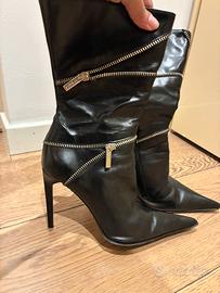 Stivali pelle nera tacco alto