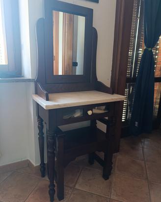 Mobile Vanity Toletta in legno scuro con sgabello 