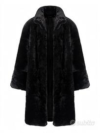 Pelliccia ecologica nera morbida cappotto lungo