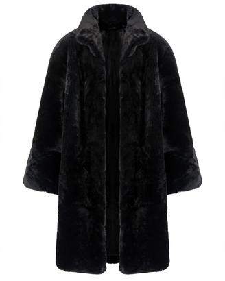 Pelliccia ecologica nera morbida cappotto lungo