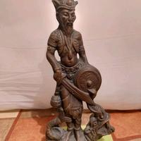 Guerriero Cinese Piccola statua in bronzo 