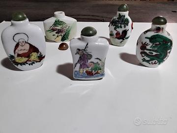 5 snuff bottles vintage ceramica dipinte a mano