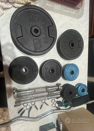 Set pesi 55,5kg domyos + Bilanciere EZ + manubri..