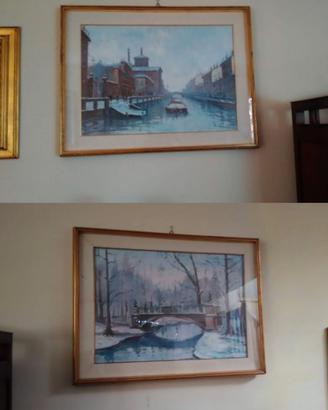 Coppia quadri d'autore Navigli di Milano, 70x50