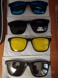 occhiale con 4 lenti da sole applicabili