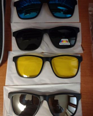 occhiale con 4 lenti da sole applicabili