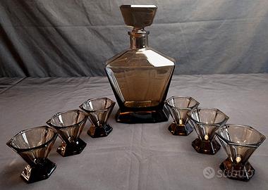 Bottiglia Art Deco con 6 bicchierini da rosolio