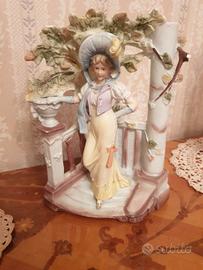 coppia statuine vintage dama e cavaliere con vasi