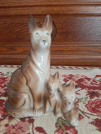 Statuina Vintage Pastore Tedesco con Cuccioli in P