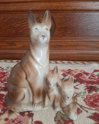 Statuina Vintage Pastore Tedesco con Cuccioli in P