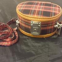 Borsetta portagioie tartan nero rosso pelle nuova