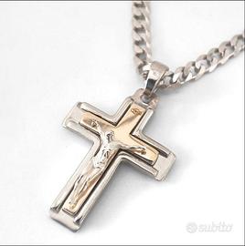 Collana in argento e crocifisso in oro