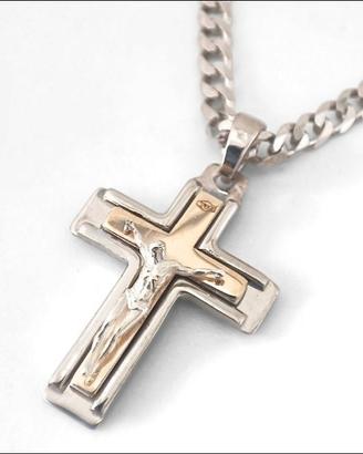 Collana in argento e crocifisso in oro