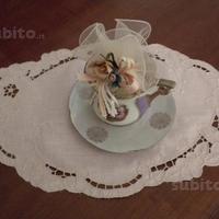 Centrino ovale di misto lino colore rosa