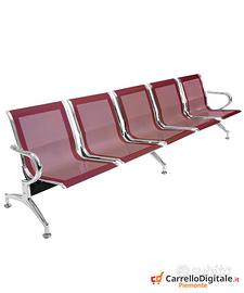 Panca per sala attesa 5 posti in acciaio Rosso