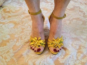 Sandali zeppa Mario Bologna 37 giallo sughero pell